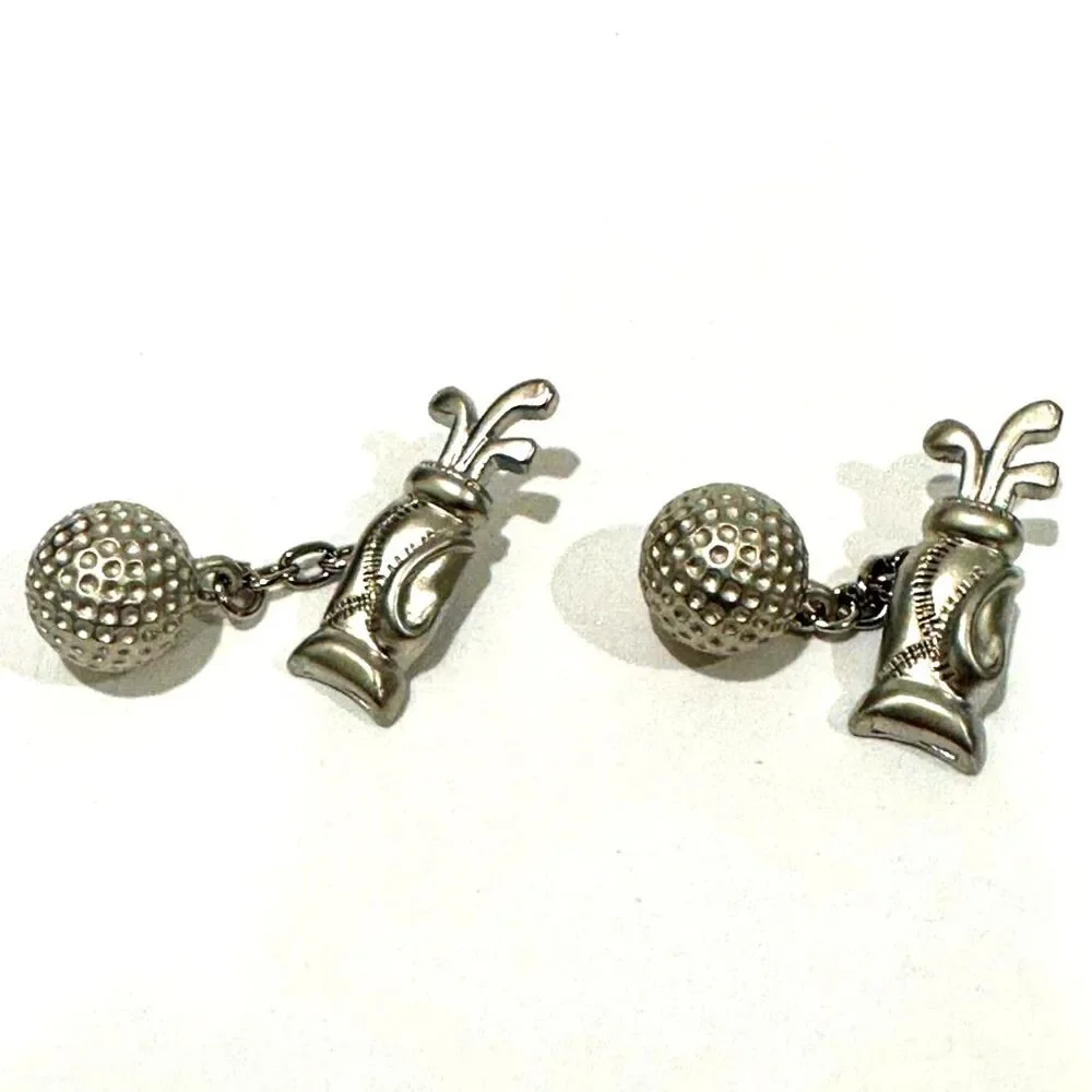 Vintage Silver-Tone Golf Bag & Ball Chain Cufflinks